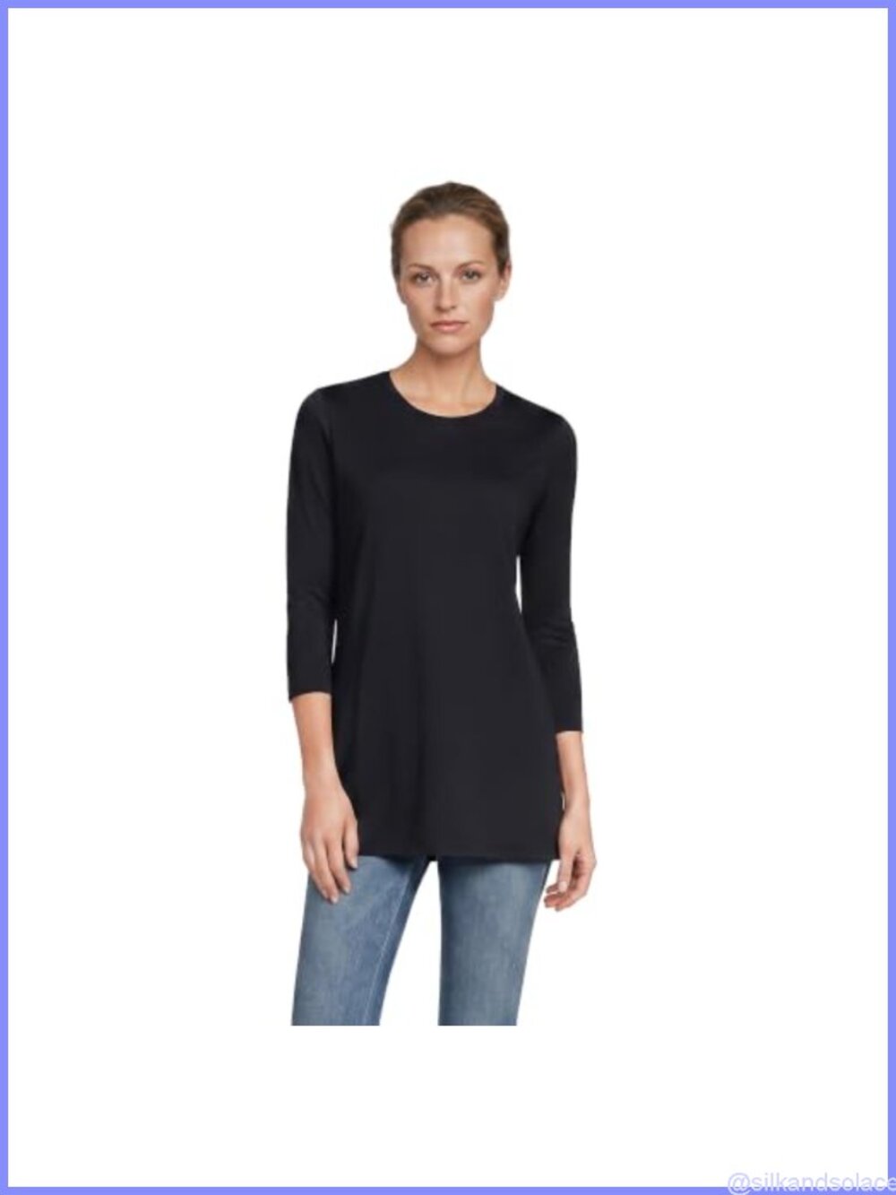 Womens Supima Cotton 3/4 Sleeve Crewneck Tunic Top Relaxed Fit